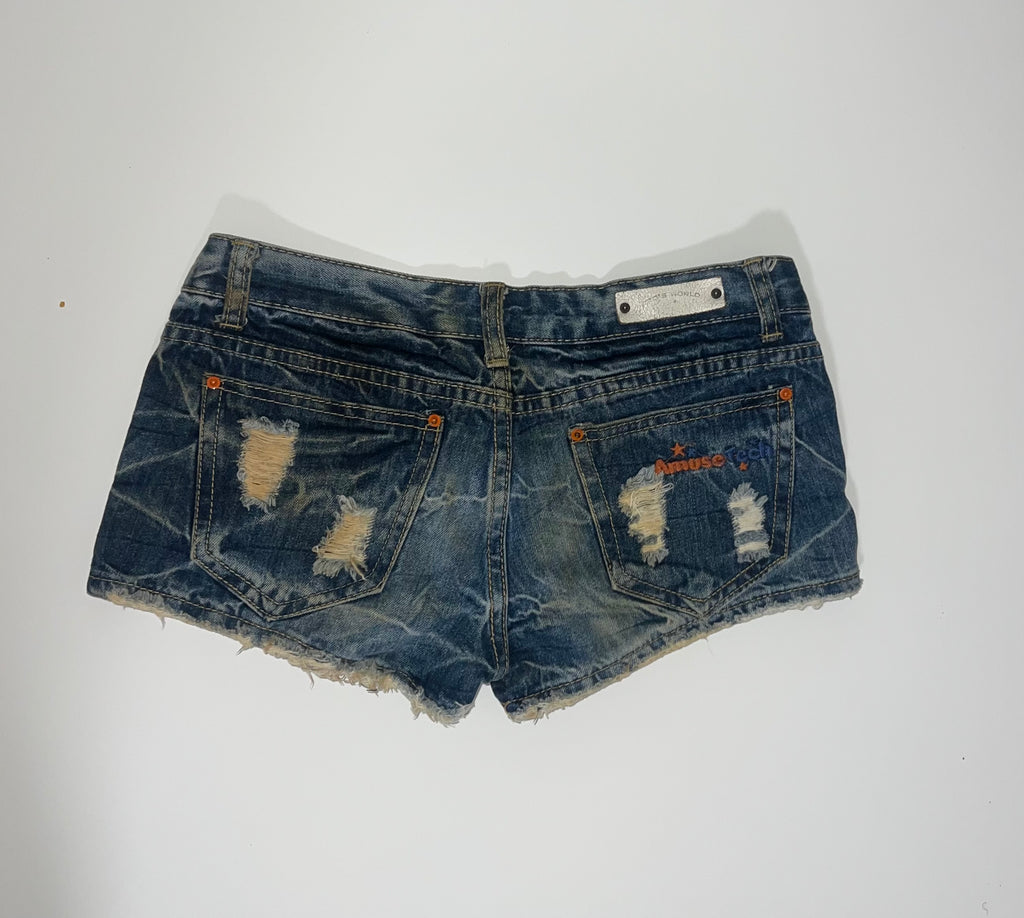 Distressed denim shorts