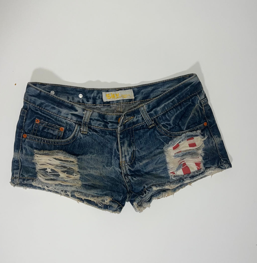 Distressed denim shorts