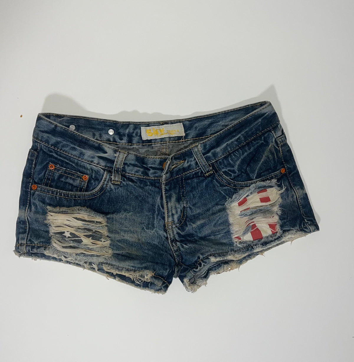 Distressed denim shorts